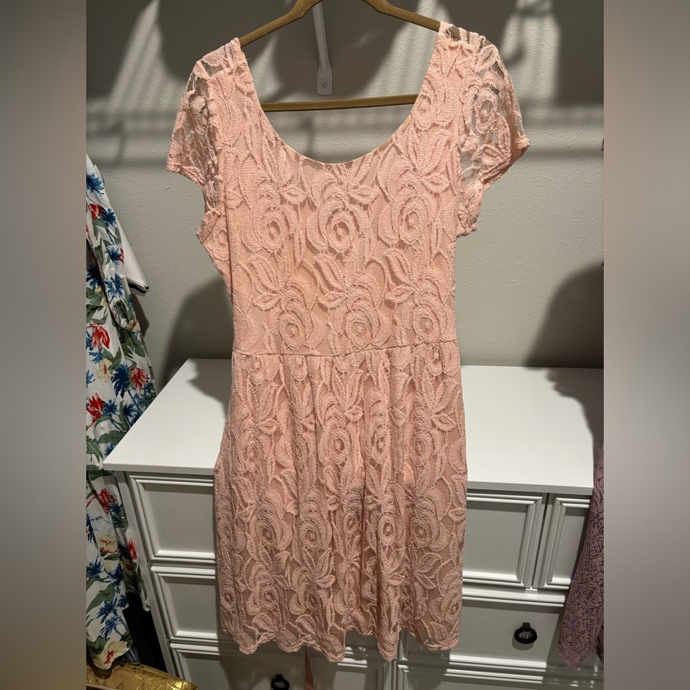 Creamy pink lace dress